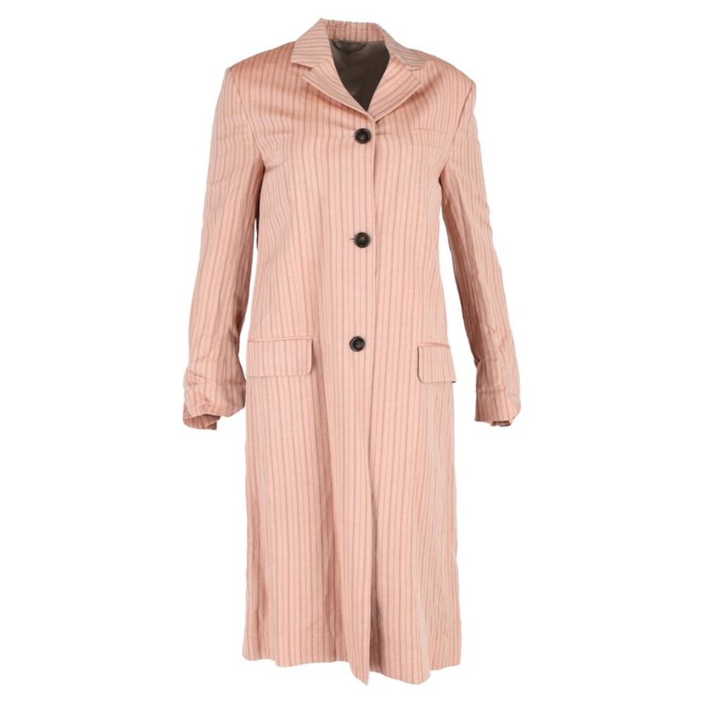 Acne Studios Striped Single-Breasted Coat in Peach Linen